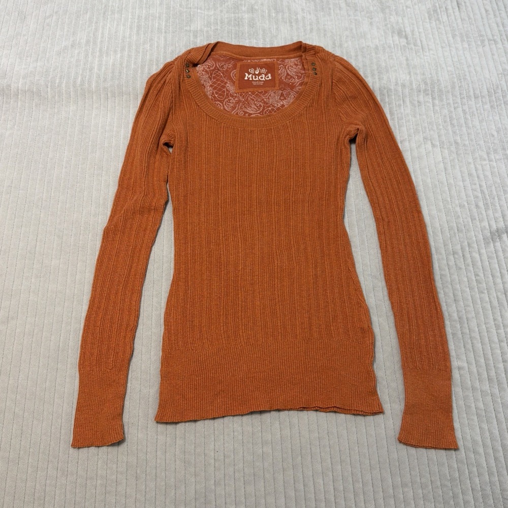 Y2K Mudd Women's M Orange Long Sleeve Cotton Knit Tee VTG long sleeve